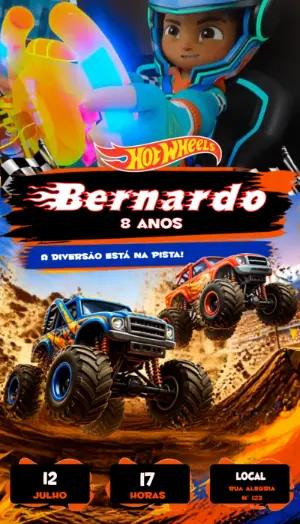 Convite Animado de Aniversário Hot Wheels Monster Trucks Editável