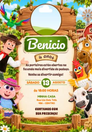 Convite Aniversário A Fazenda do Zenon com Foto para Editar