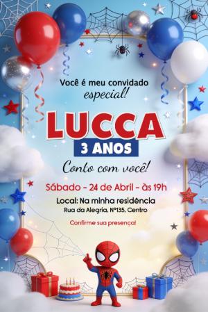 Convite de Aniversário Homem-Aranha Editável para Festa Infantil